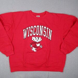 Vintage Wisconsin Badgers Sweatshirt Womens Large Red Cotton Fleece Deluxe